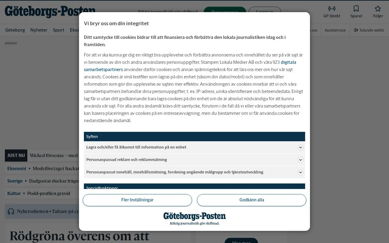 Göteborgs-Posten homepage screenshot