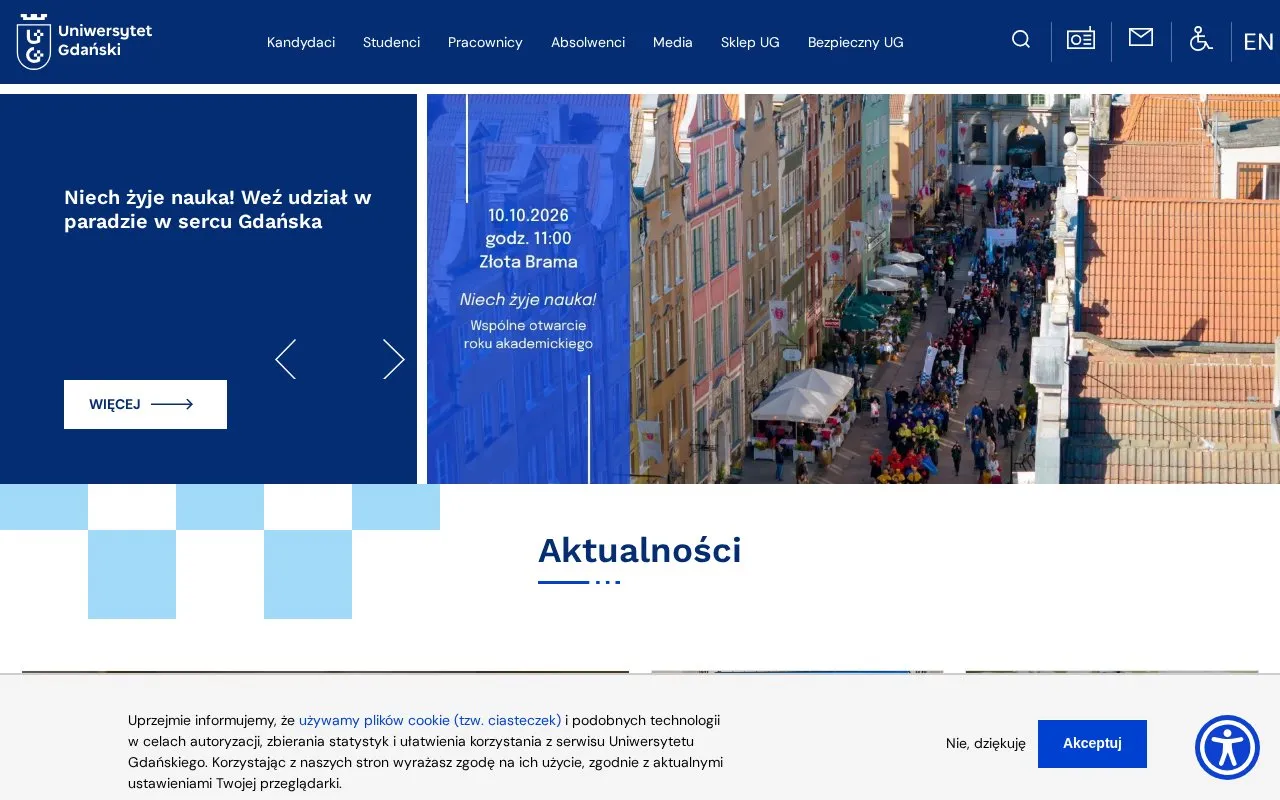 University of Gdansk homepage screenshot