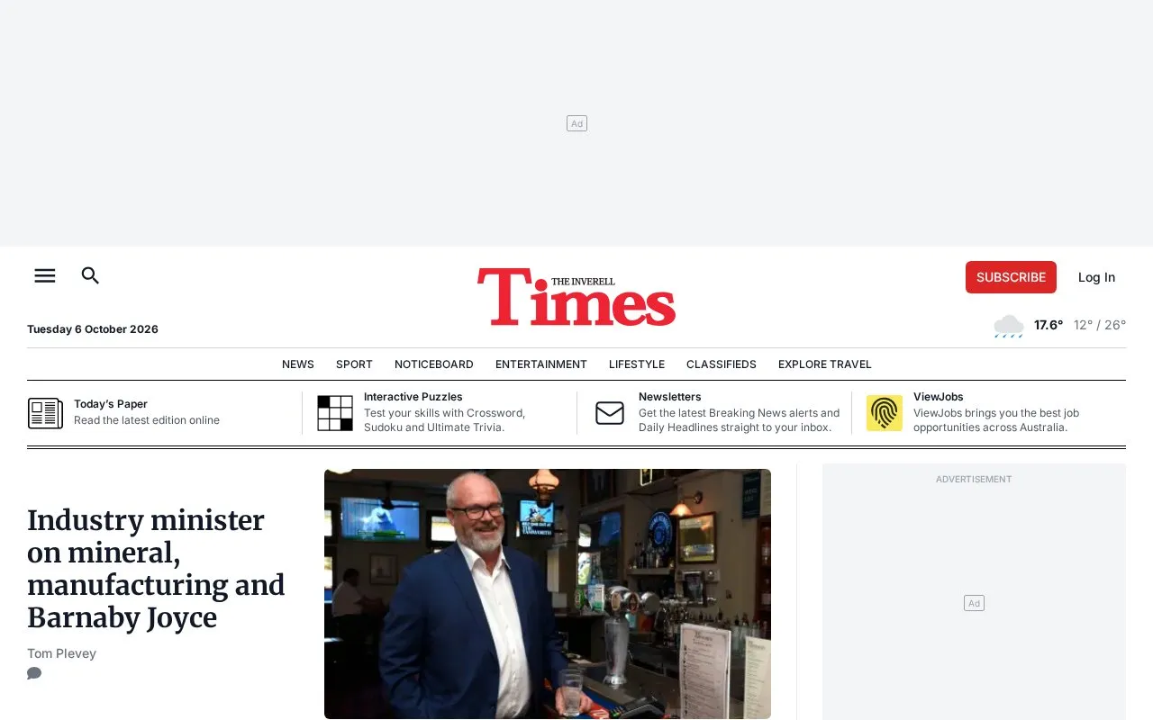 Inverell Times homepage screenshot