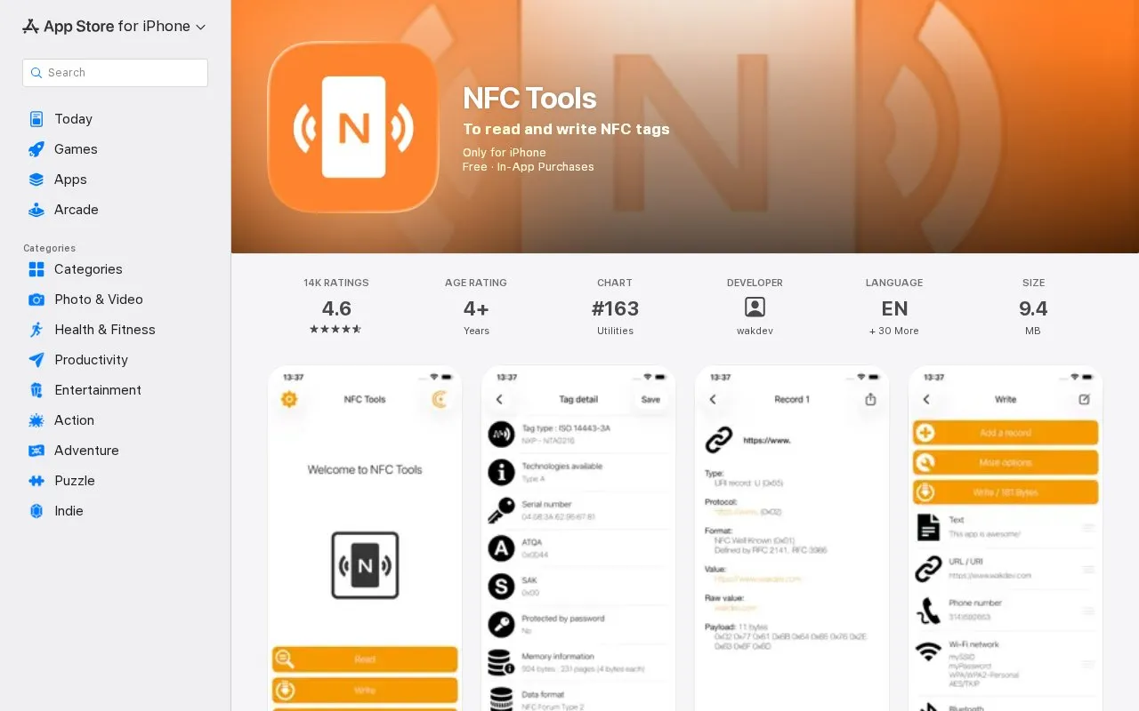 NFC Tools homepage screenshot