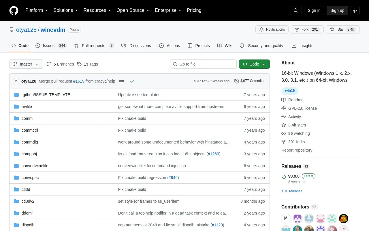 winevdm homepage screenshot