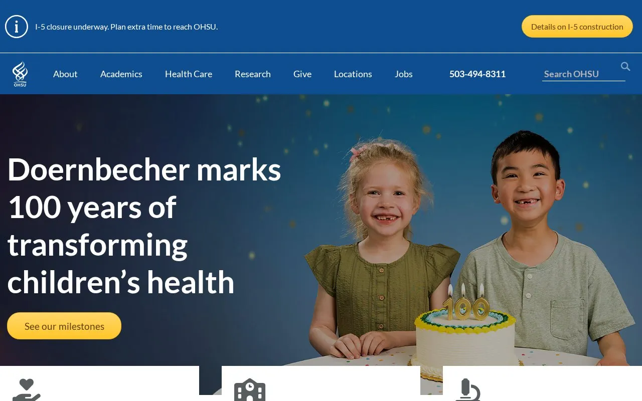 Oregon Health & Science University homepage screenshot