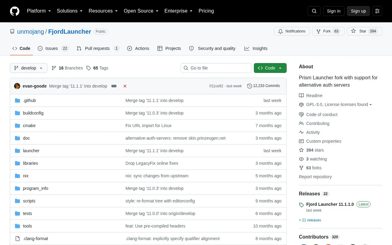 FjordLauncher homepage screenshot