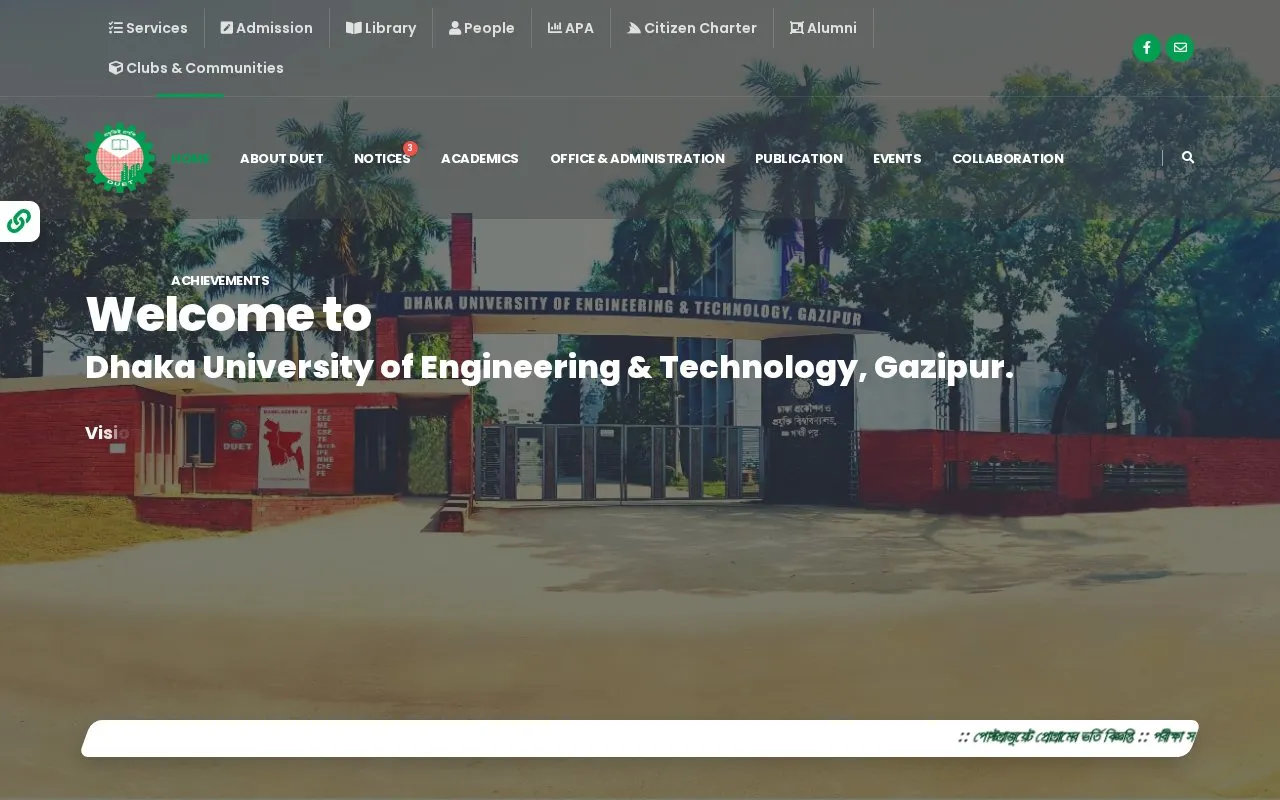 Dhaka University of Engineering and Technology homepage screenshot