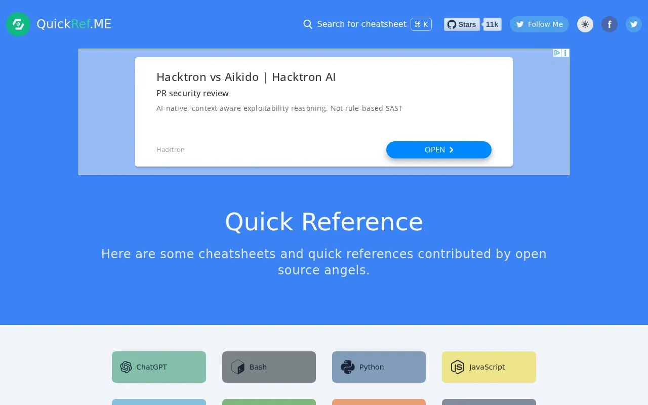 QuickRef.ME homepage screenshot