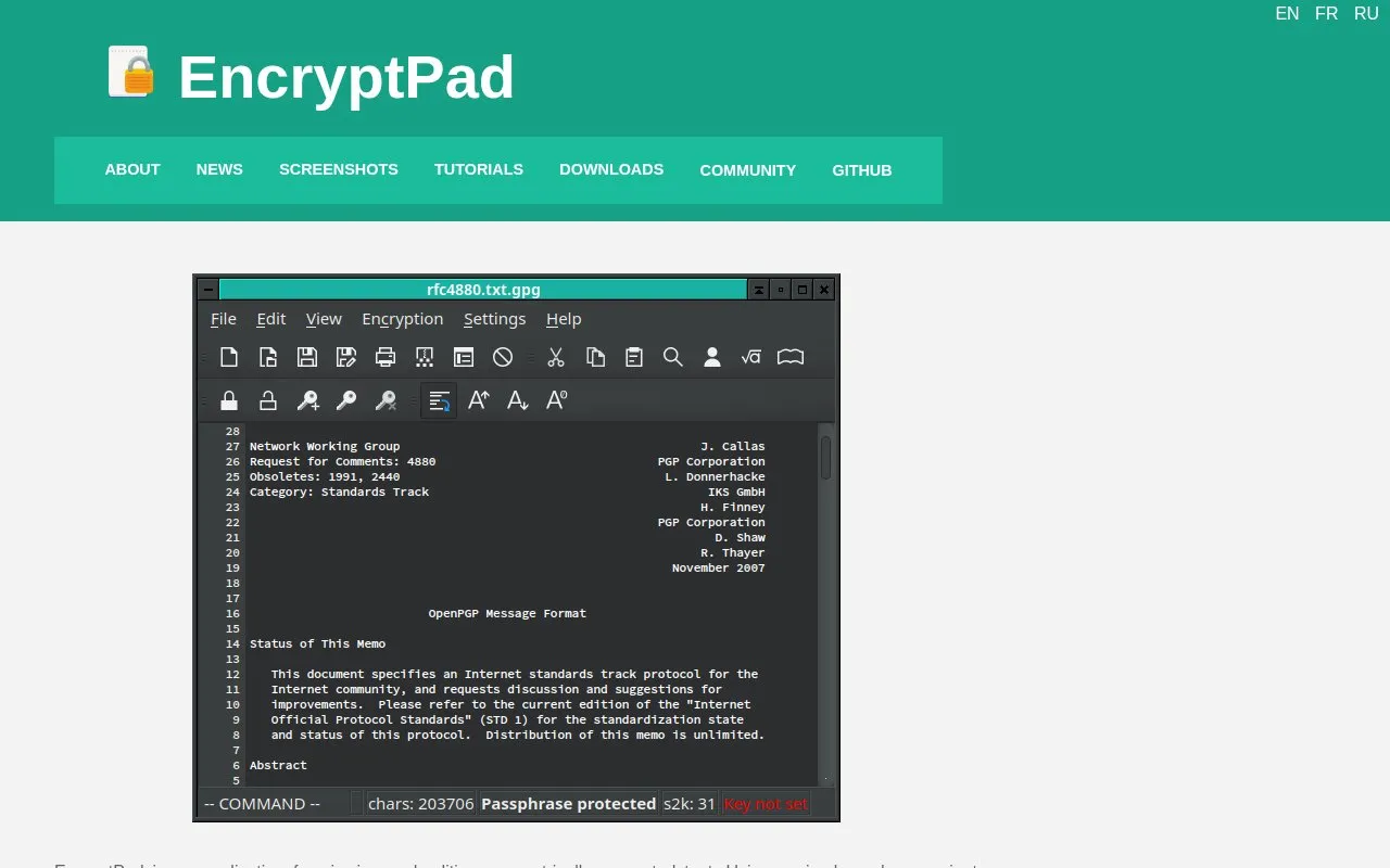 EncryptPad homepage screenshot