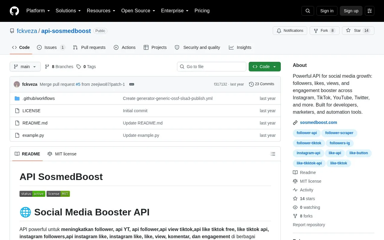 api-sosmedboost homepage screenshot