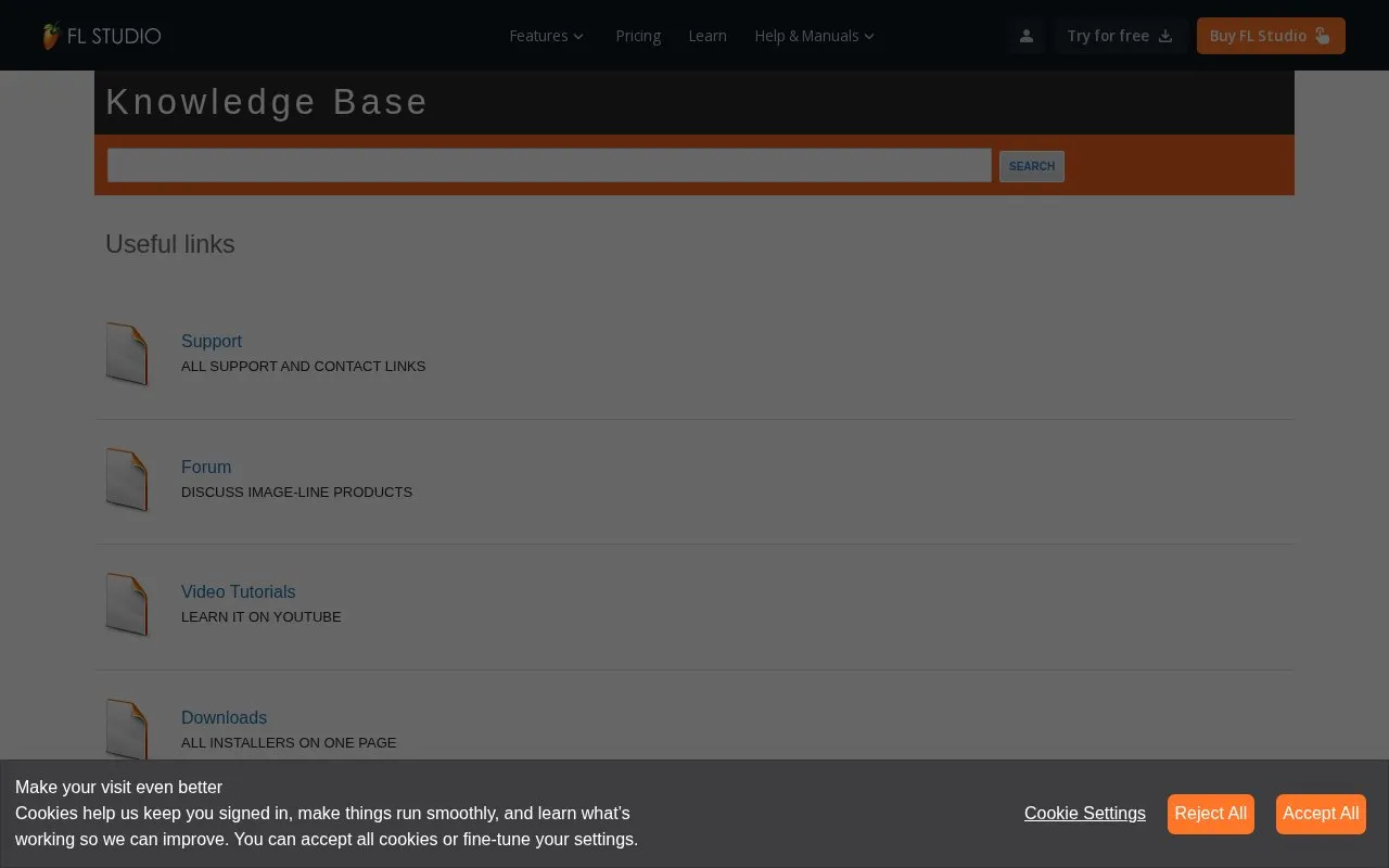 Knowledgebase homepage screenshot