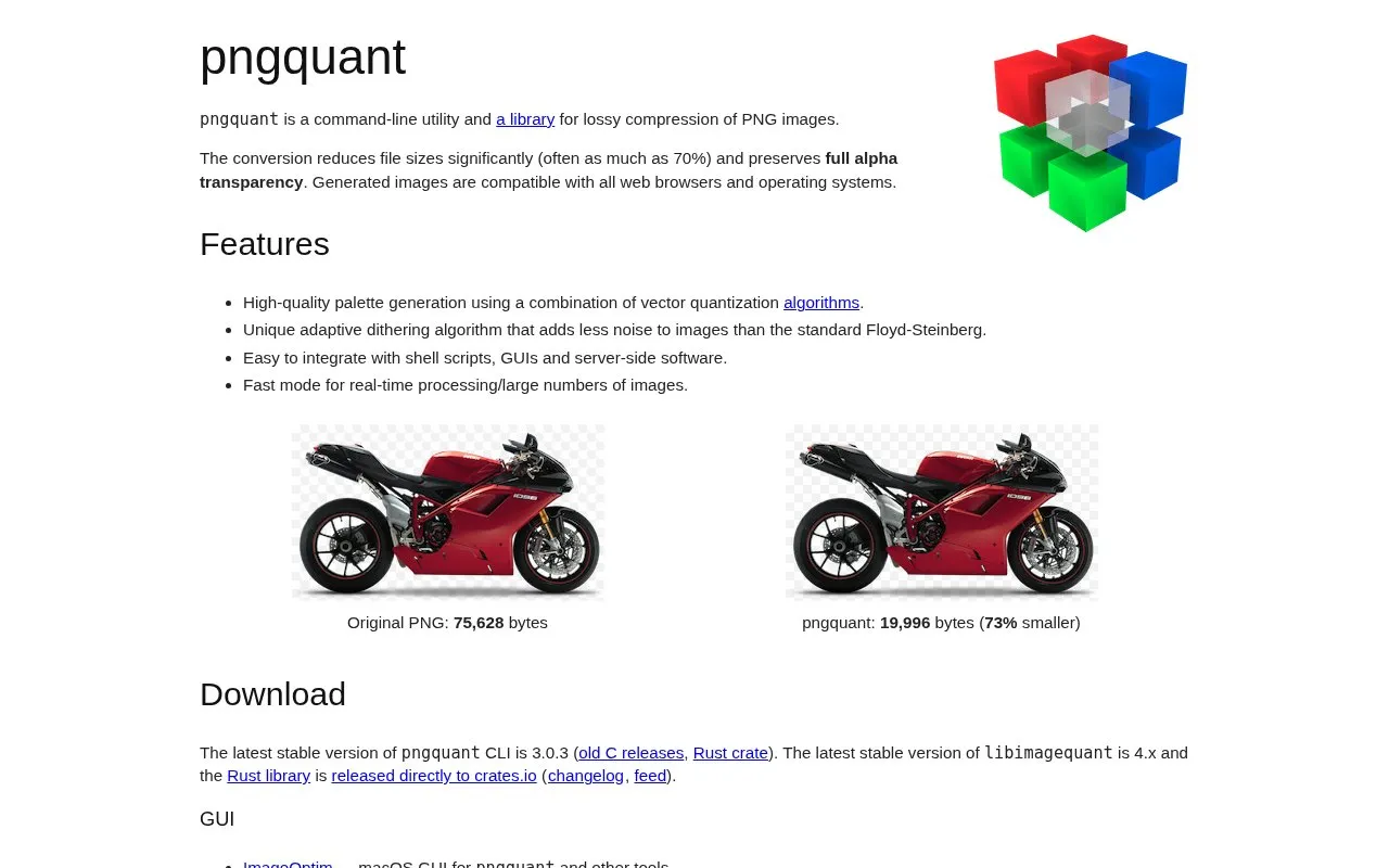 PNGQuant homepage screenshot