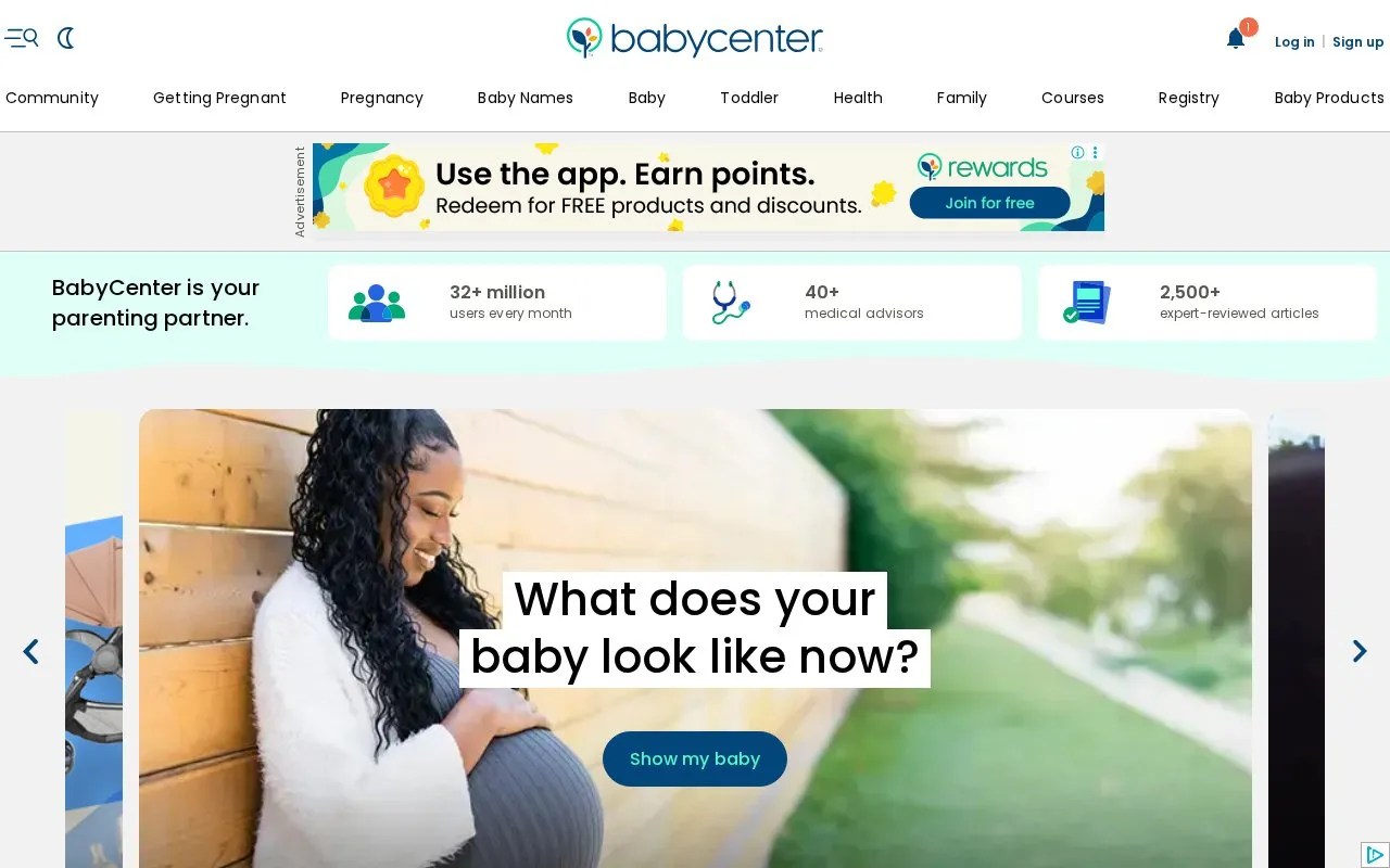 BabyCenter homepage screenshot