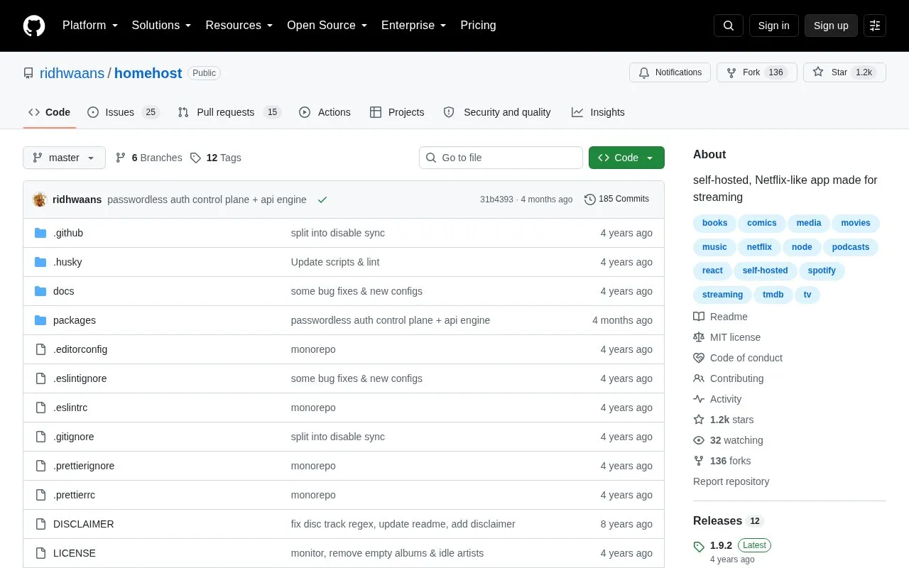 Homehost homepage screenshot