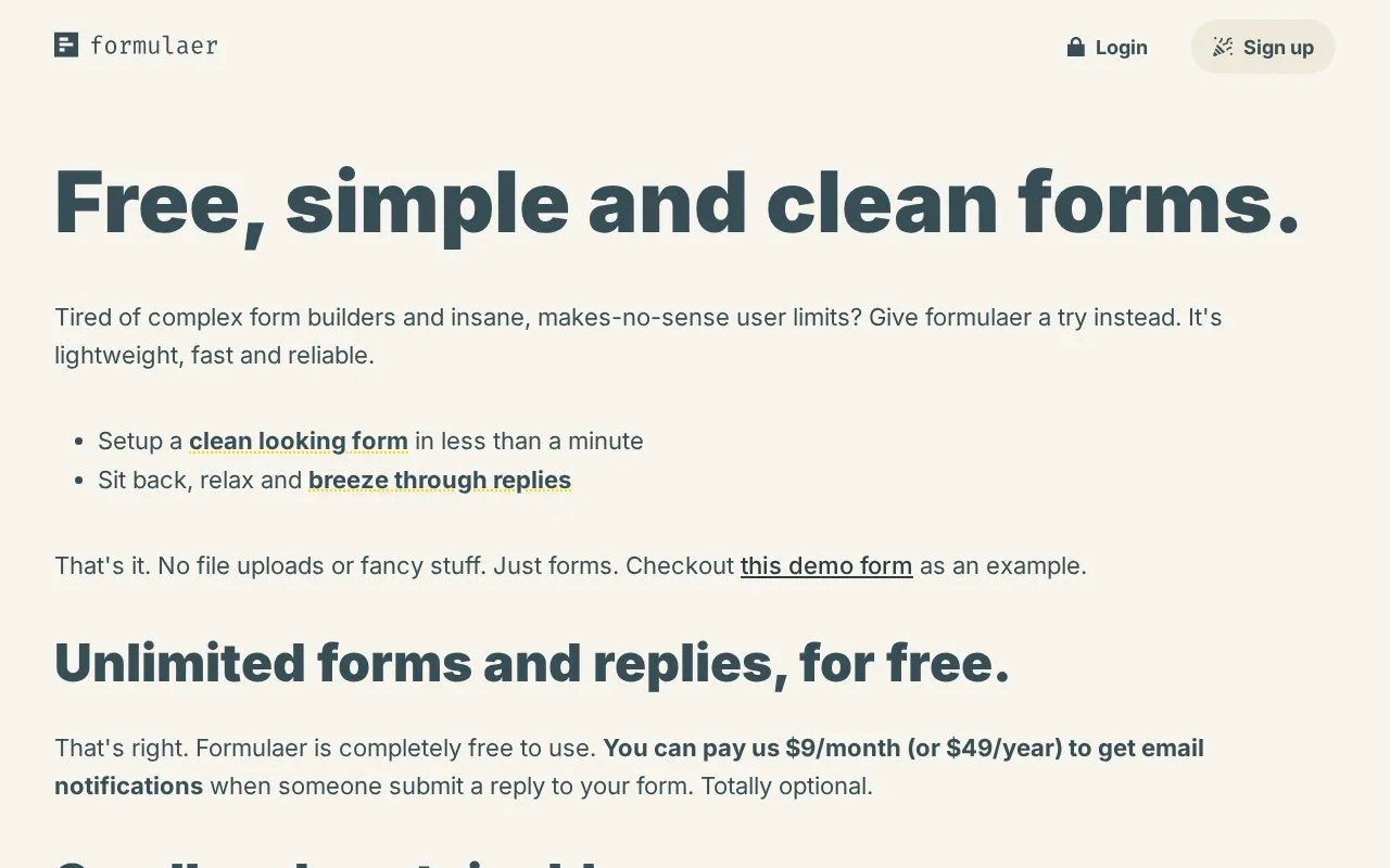 Formulaer homepage screenshot