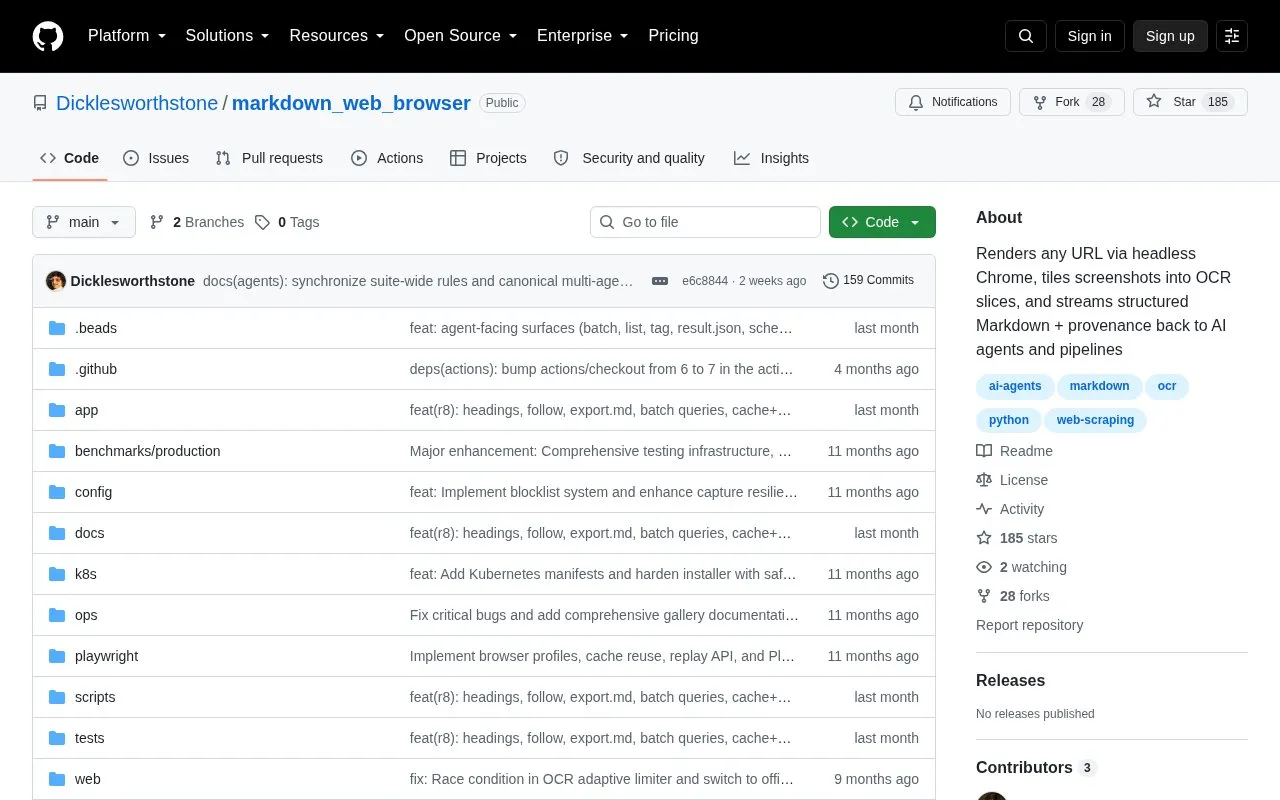 Markdown Web Browser homepage screenshot