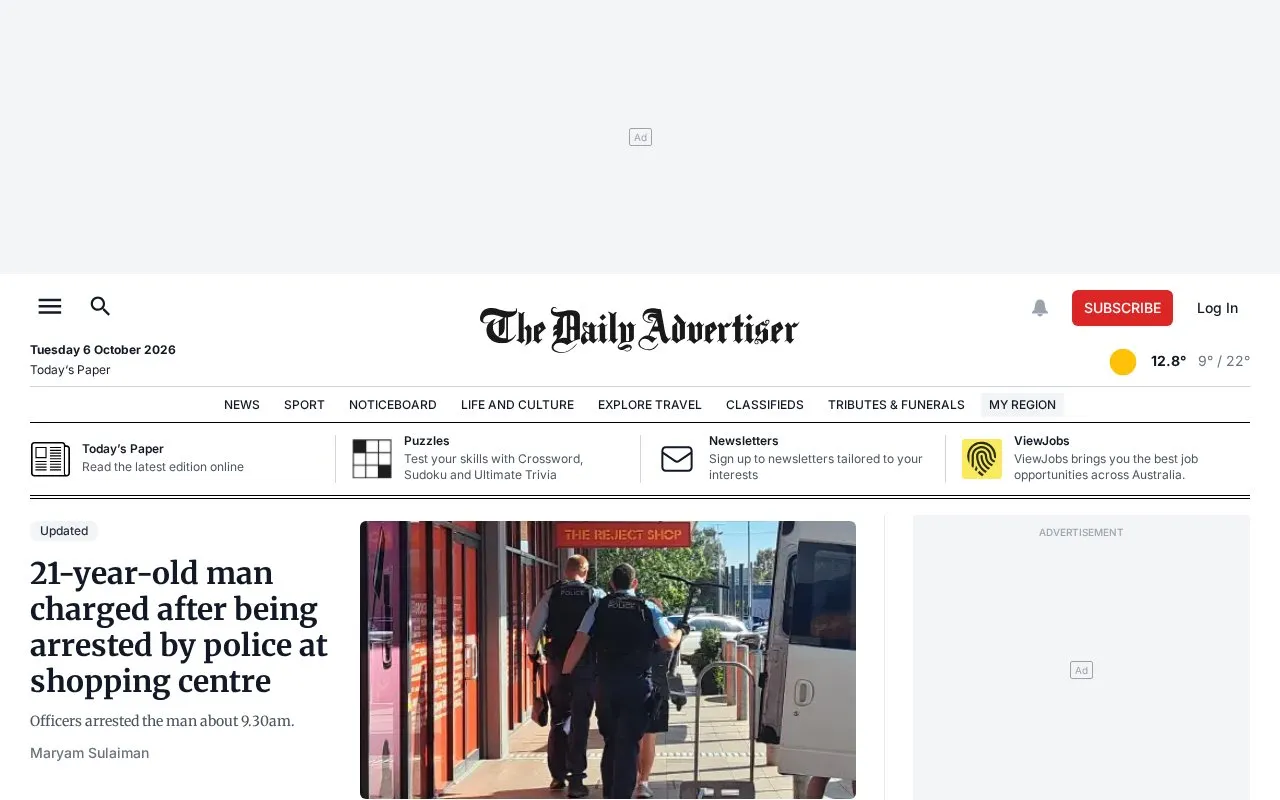 The Daily Advertiser homepage screenshot
