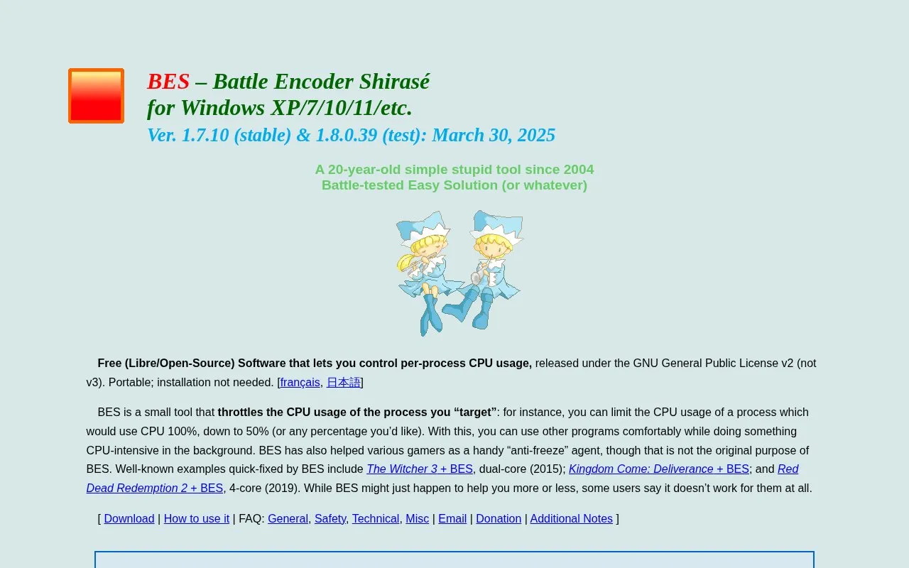 BES homepage screenshot