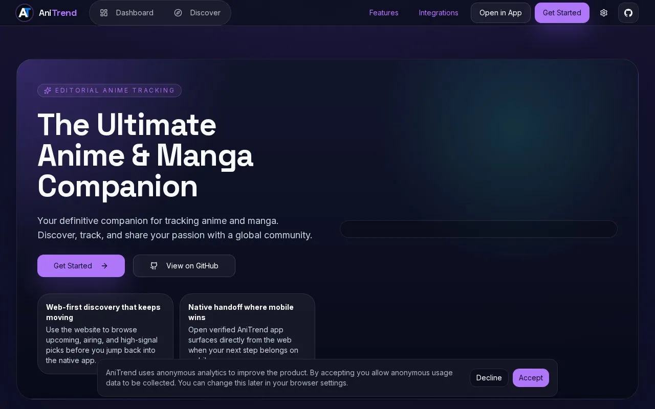 AniTrend homepage screenshot