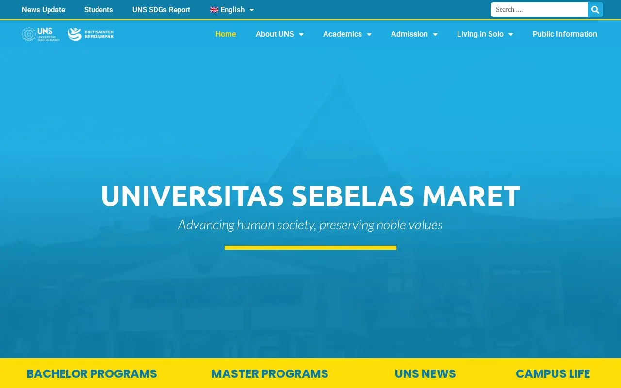 Sebelas Maret University homepage screenshot