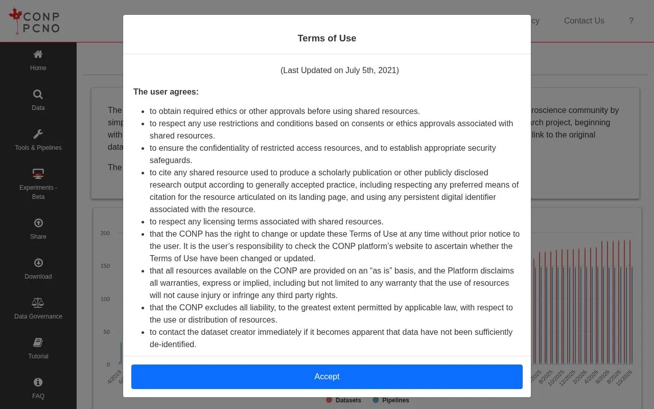 Canadian Open Neuroscience Platform Portal homepage screenshot