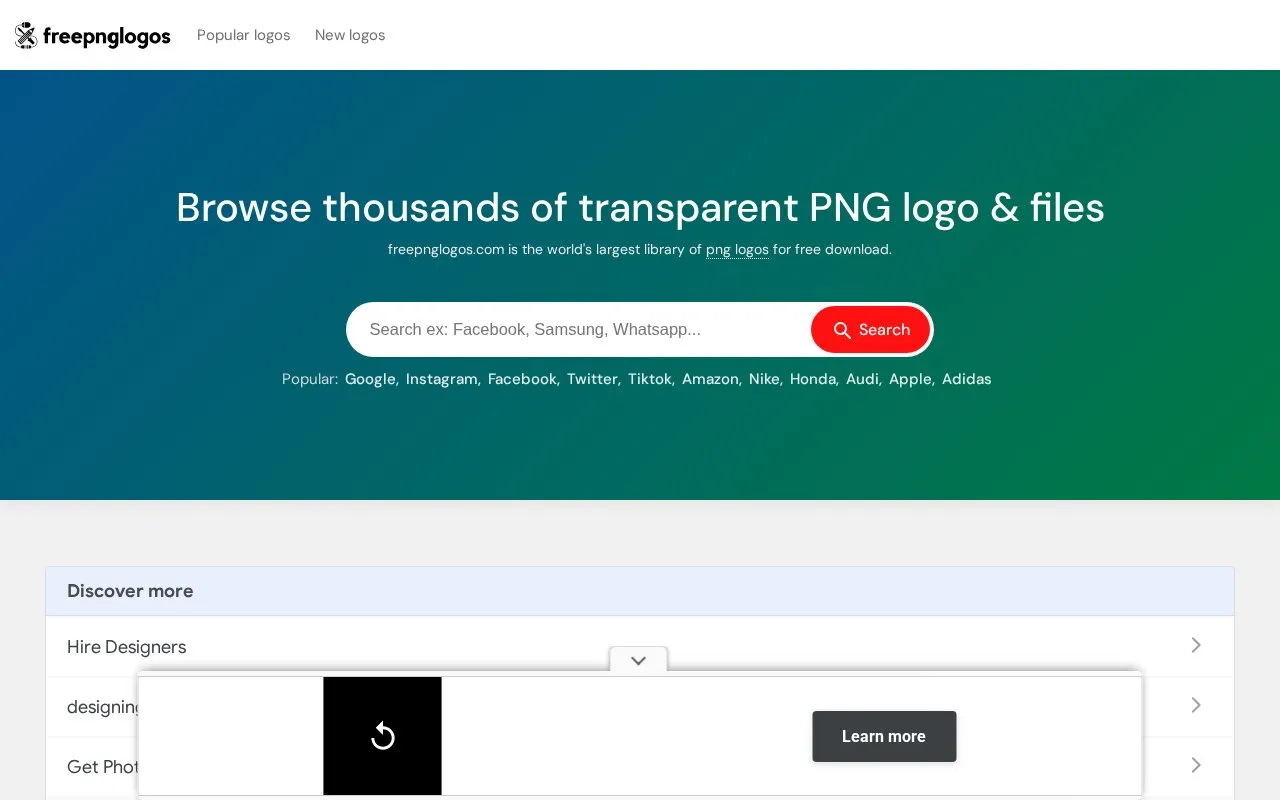 FreePNGLogos homepage screenshot