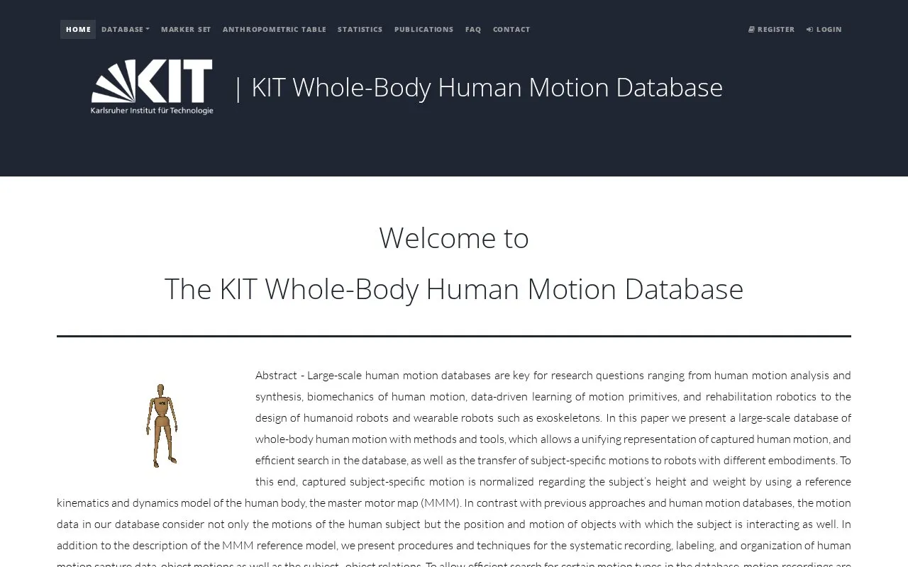 KIT Whole-Body Human Motion Database homepage screenshot