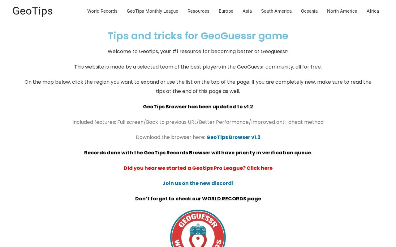 GeoTips homepage screenshot