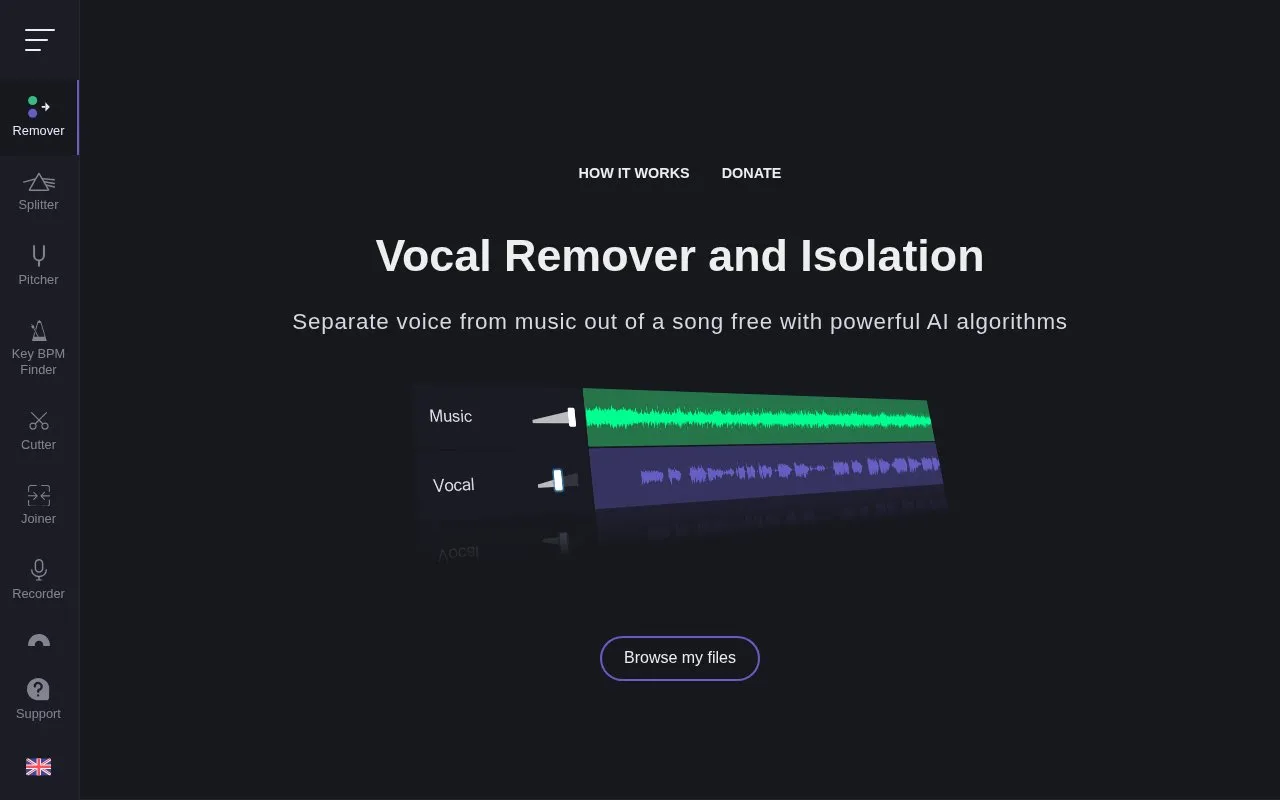VocalRemover homepage screenshot