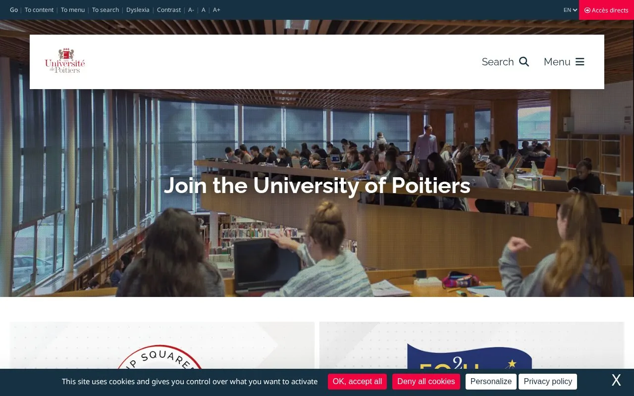 Université de Poitiers homepage screenshot