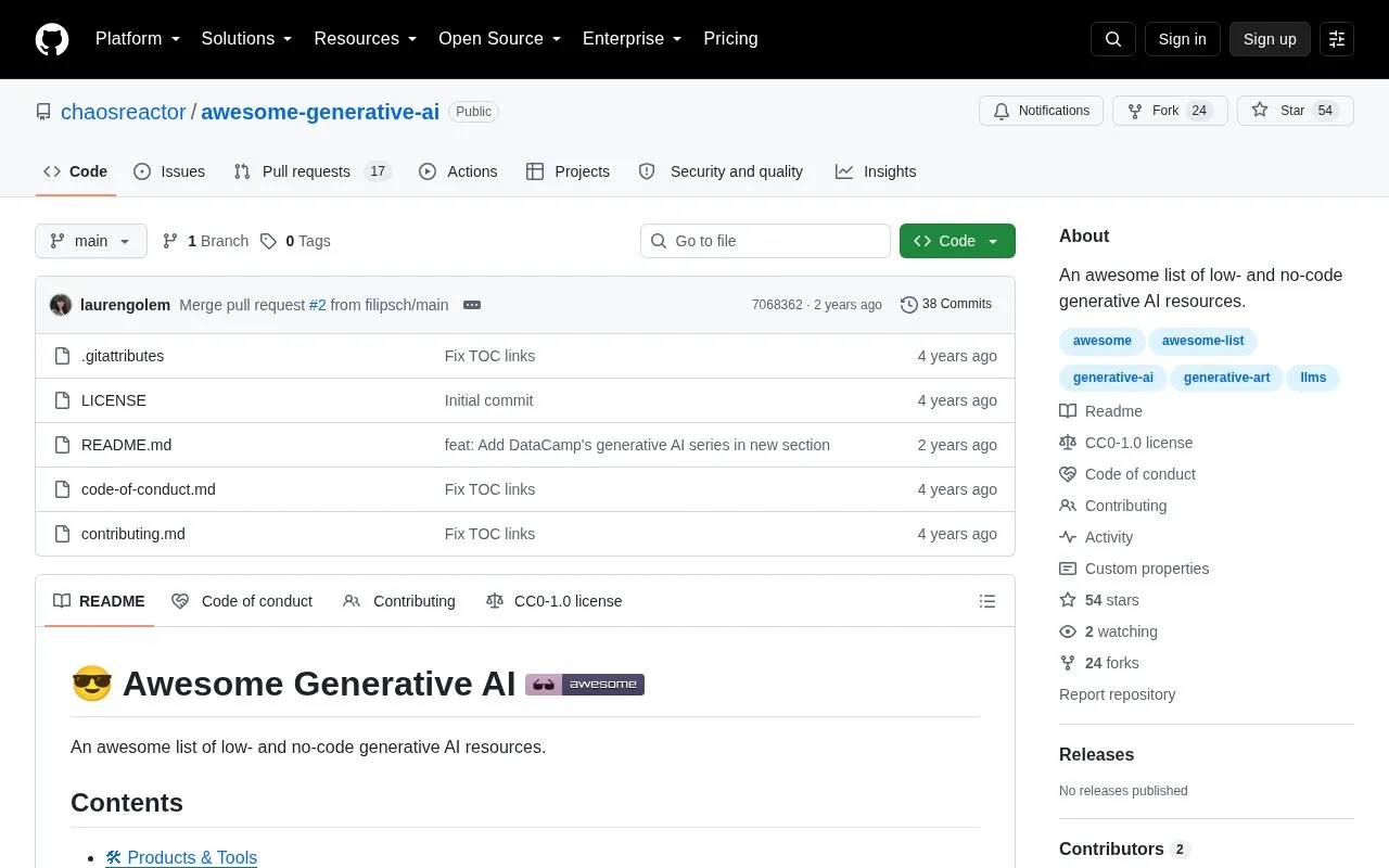 chaosreactor/awesome-generative-ai homepage screenshot