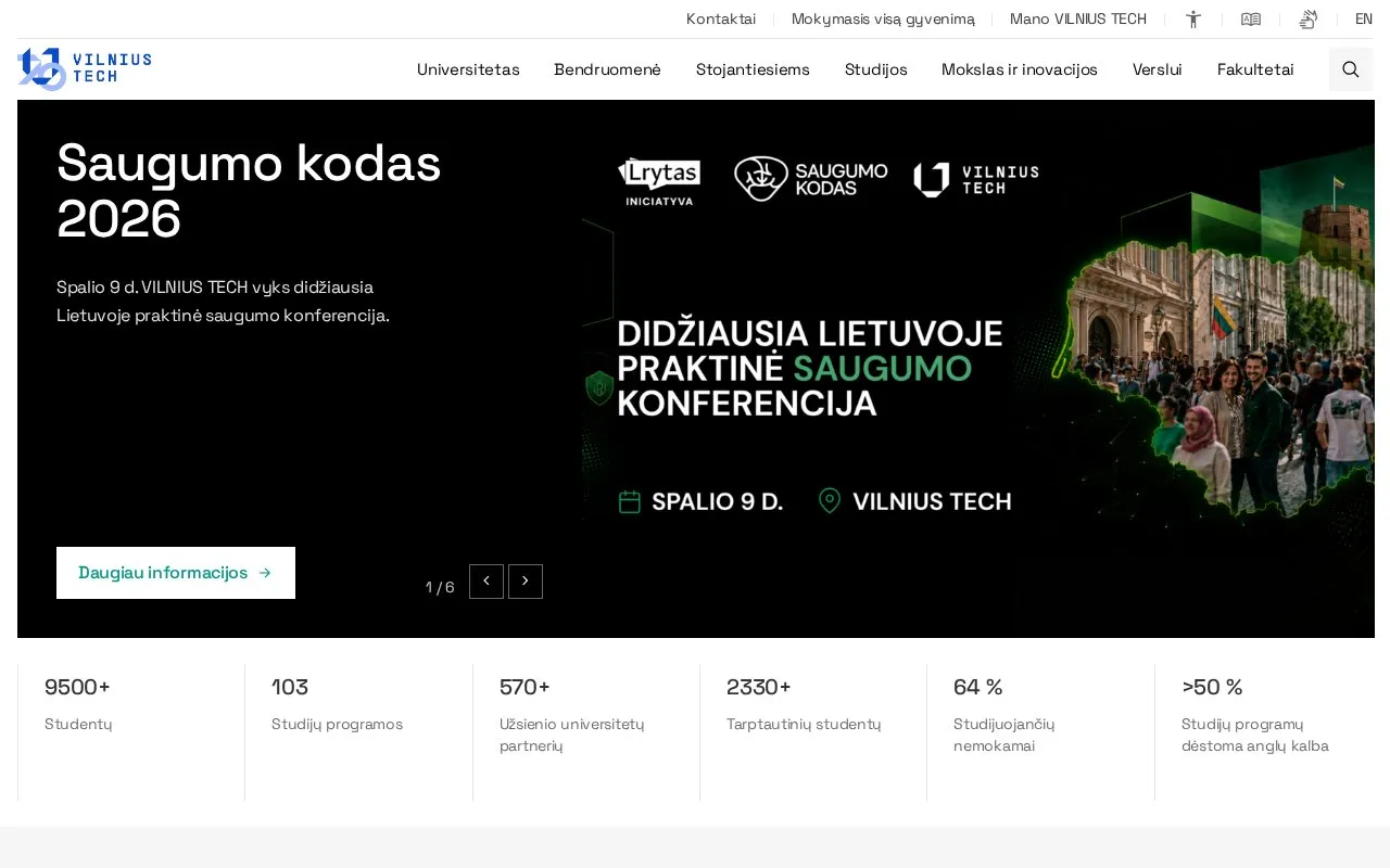 Vilnius Gediminas Technical University homepage screenshot