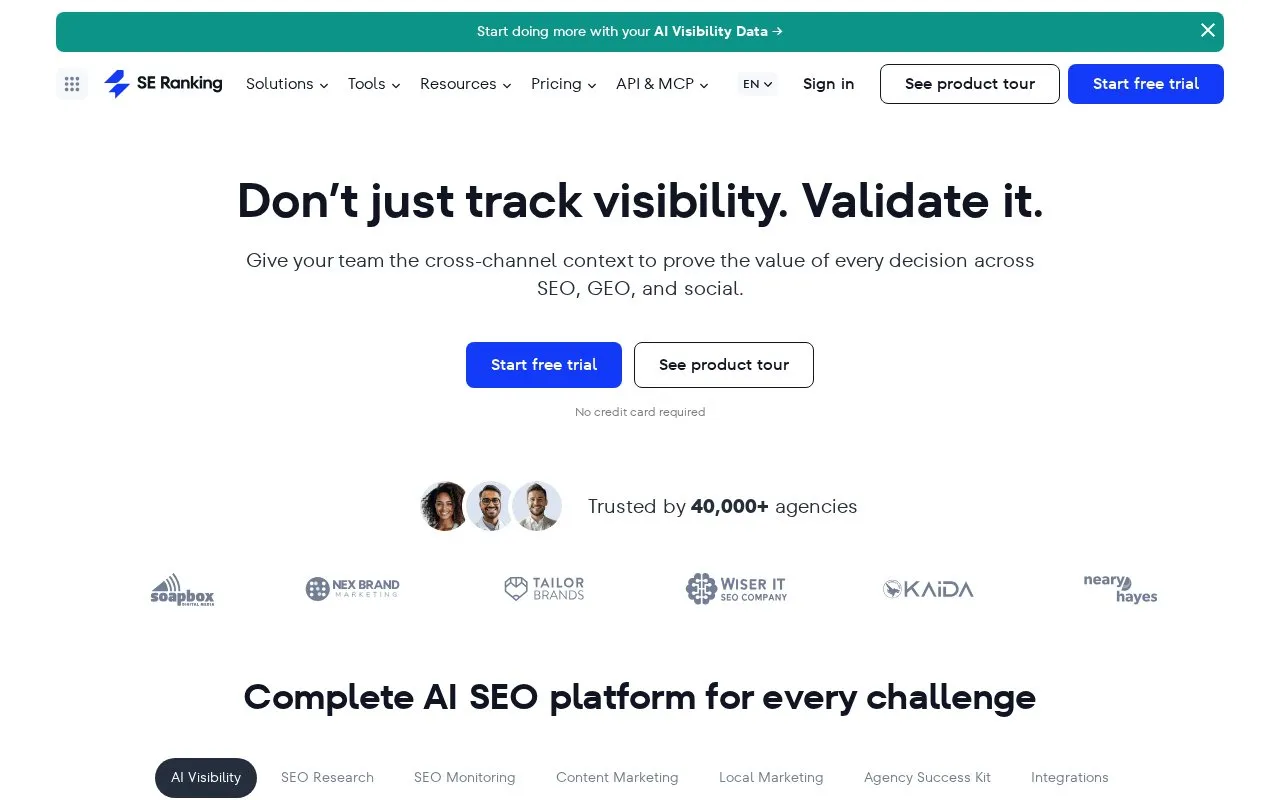 SERanking homepage screenshot