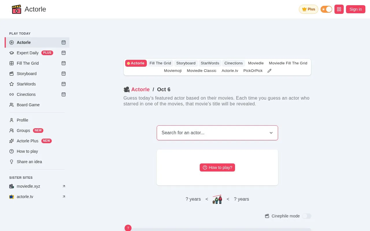 Actorle homepage screenshot