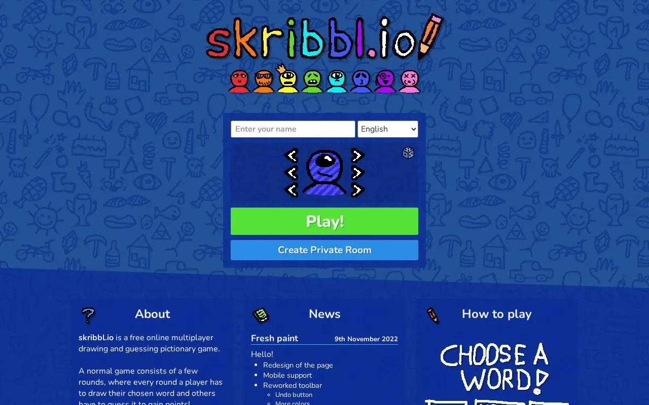 skribbl homepage screenshot