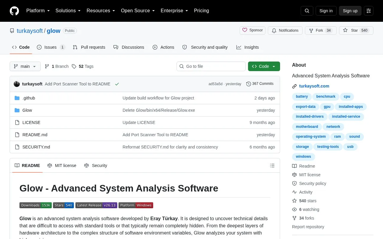 Glow homepage screenshot