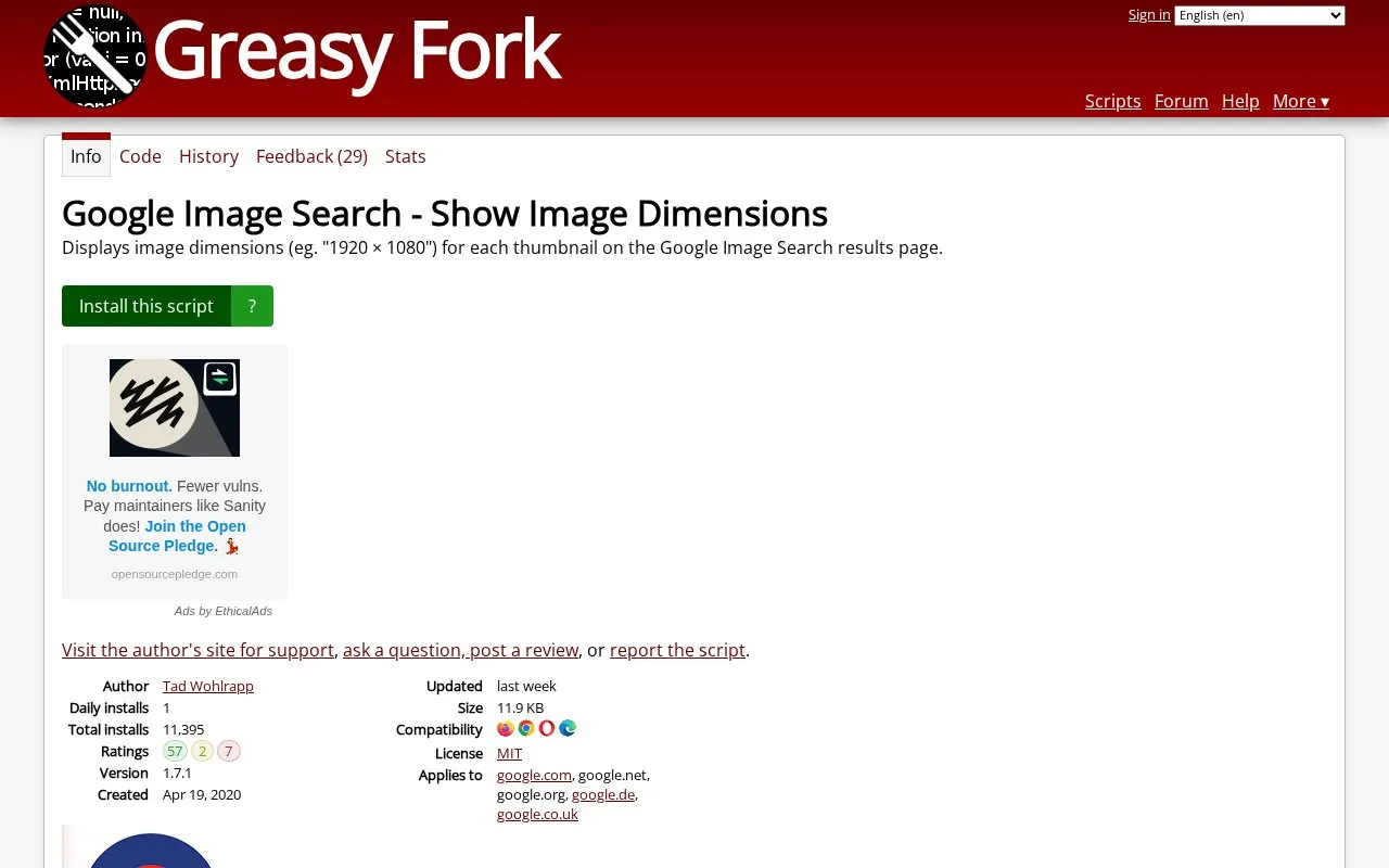 Show Image Dimensions homepage screenshot