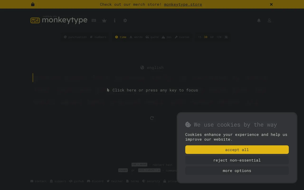 Monkeytype homepage screenshot