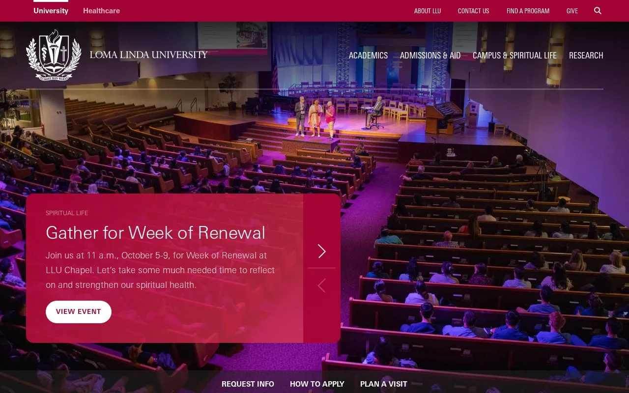 Loma Linda University homepage screenshot