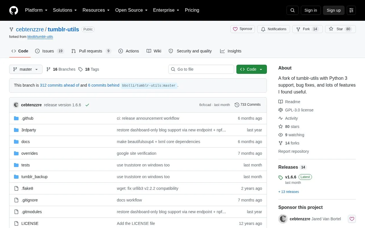 tumblr-utils homepage screenshot