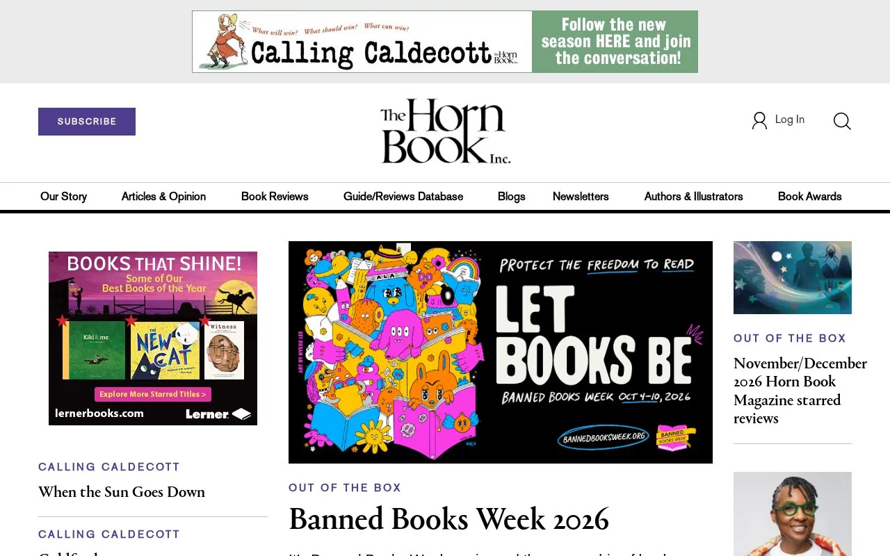 The Horn Book Magazine homepage screenshot