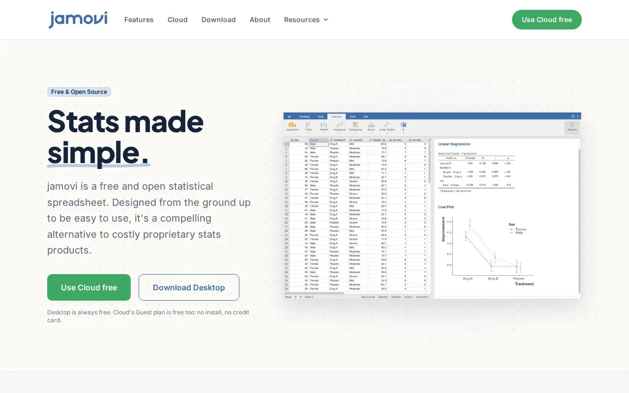 Jamovi homepage screenshot