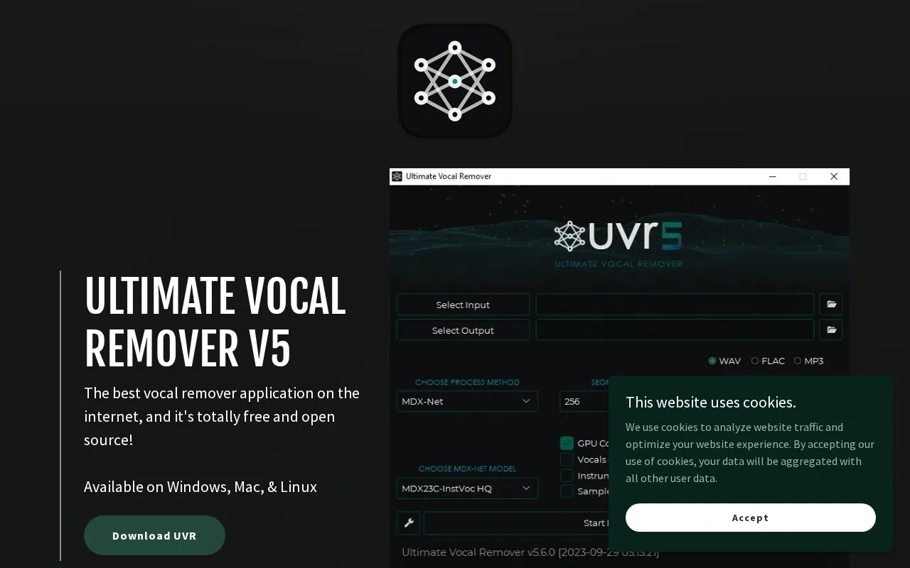 Ultimate Vocal Remover homepage screenshot