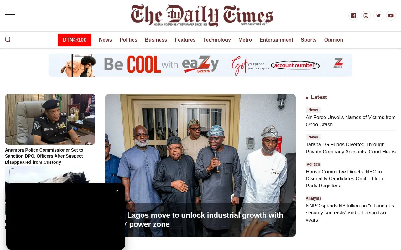 Daily Times of Nigeria homepage screenshot