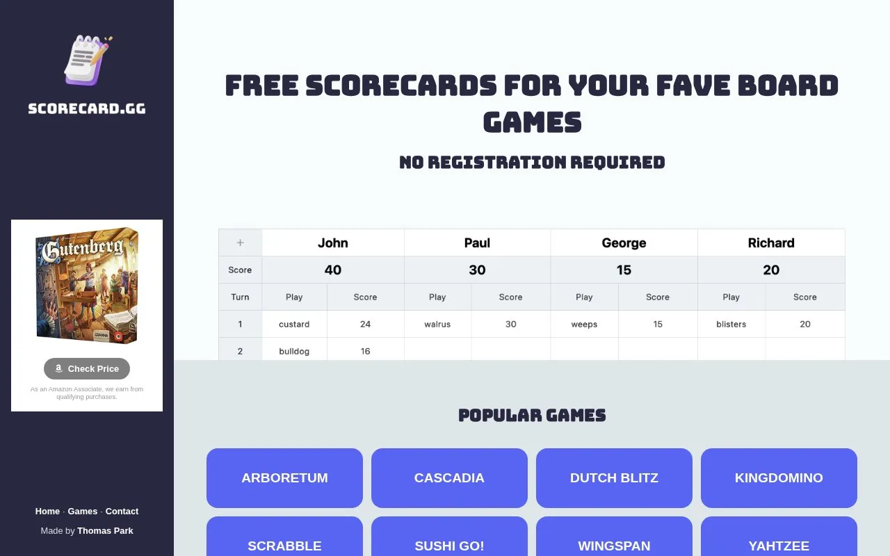 Scorecard.gg homepage screenshot