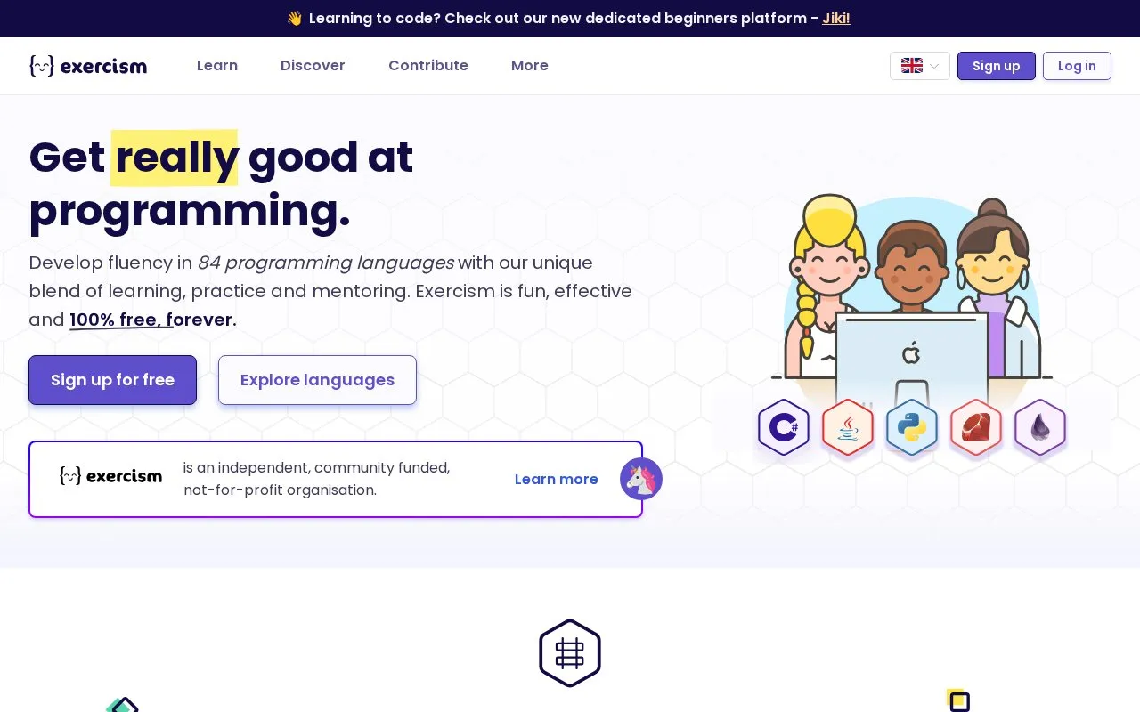 Exercism homepage screenshot