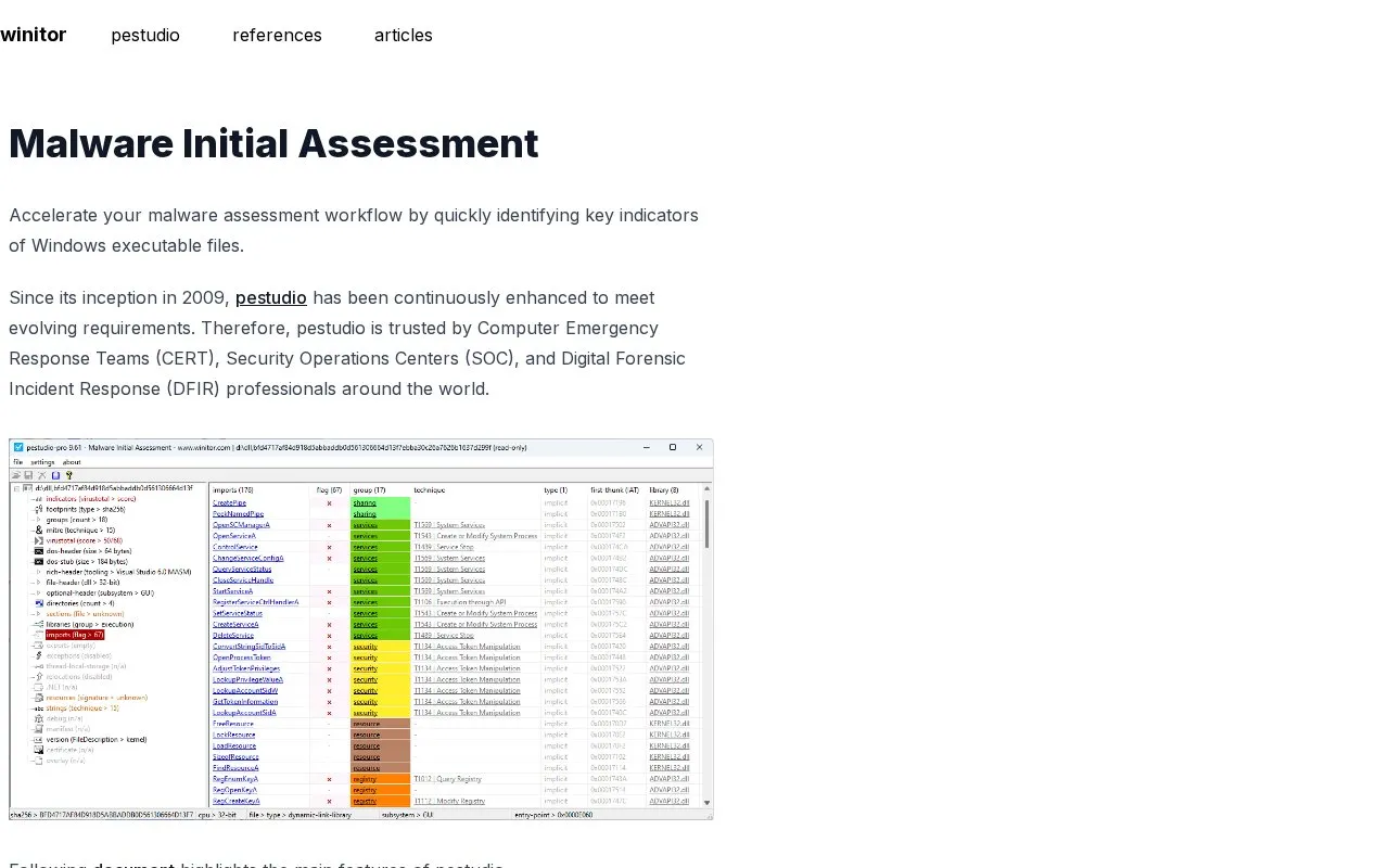 Winitor homepage screenshot