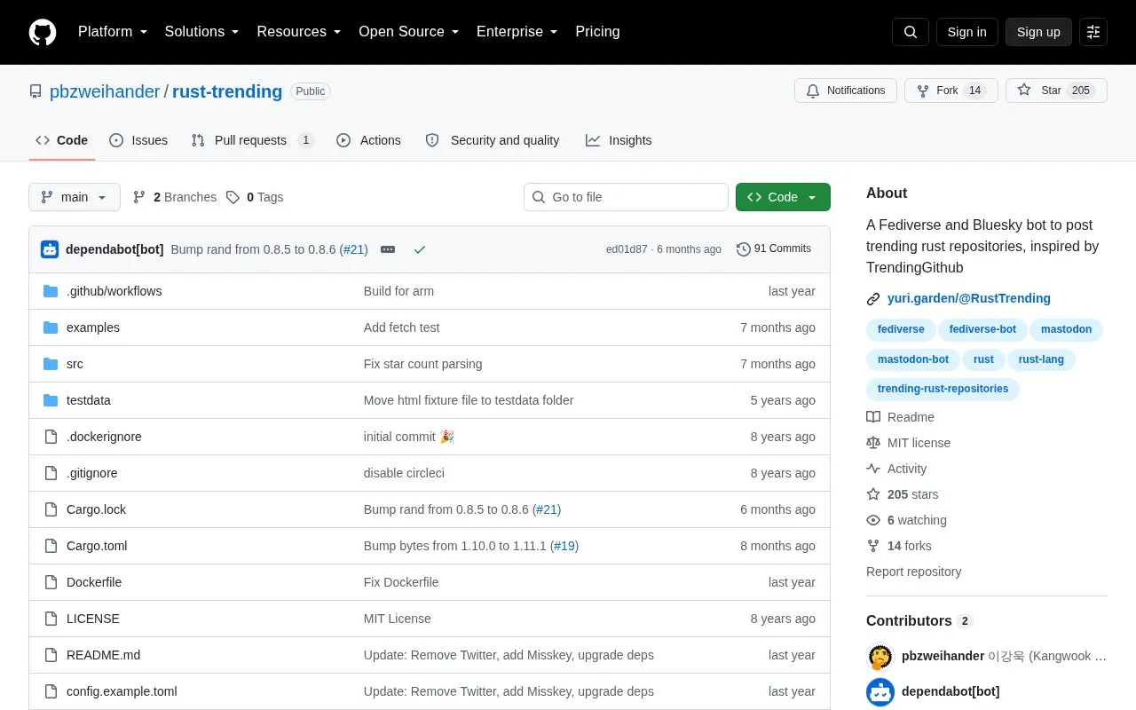 rust-trending homepage screenshot