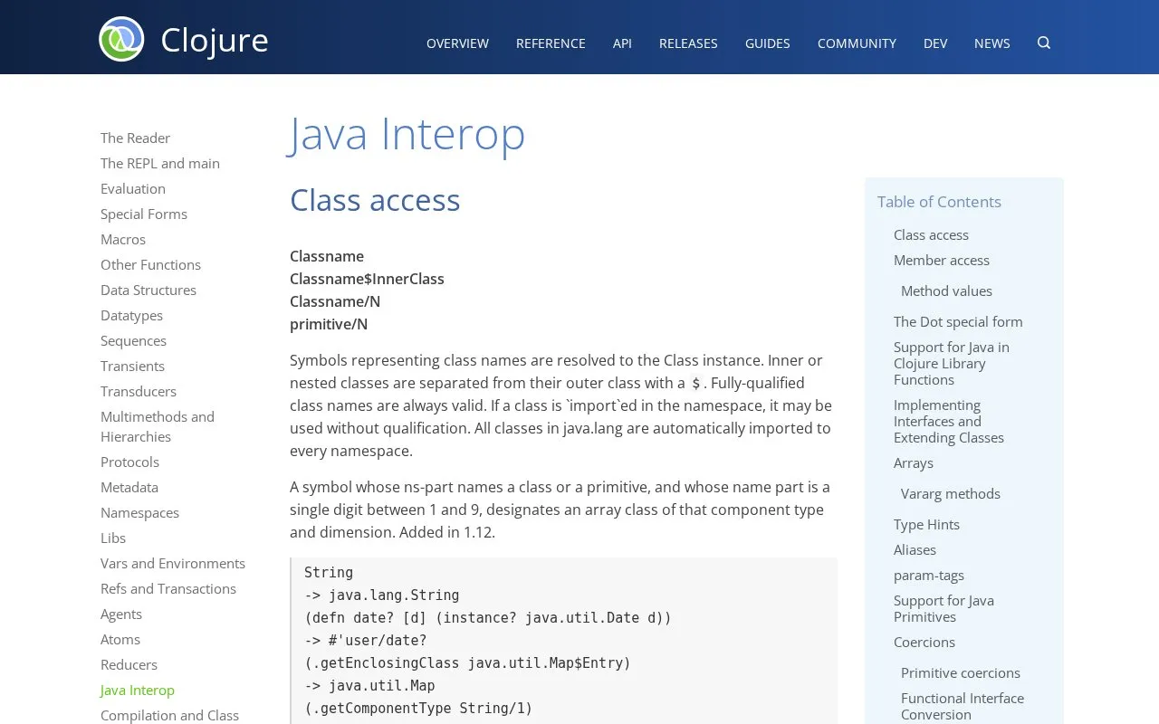 Java Interop homepage screenshot
