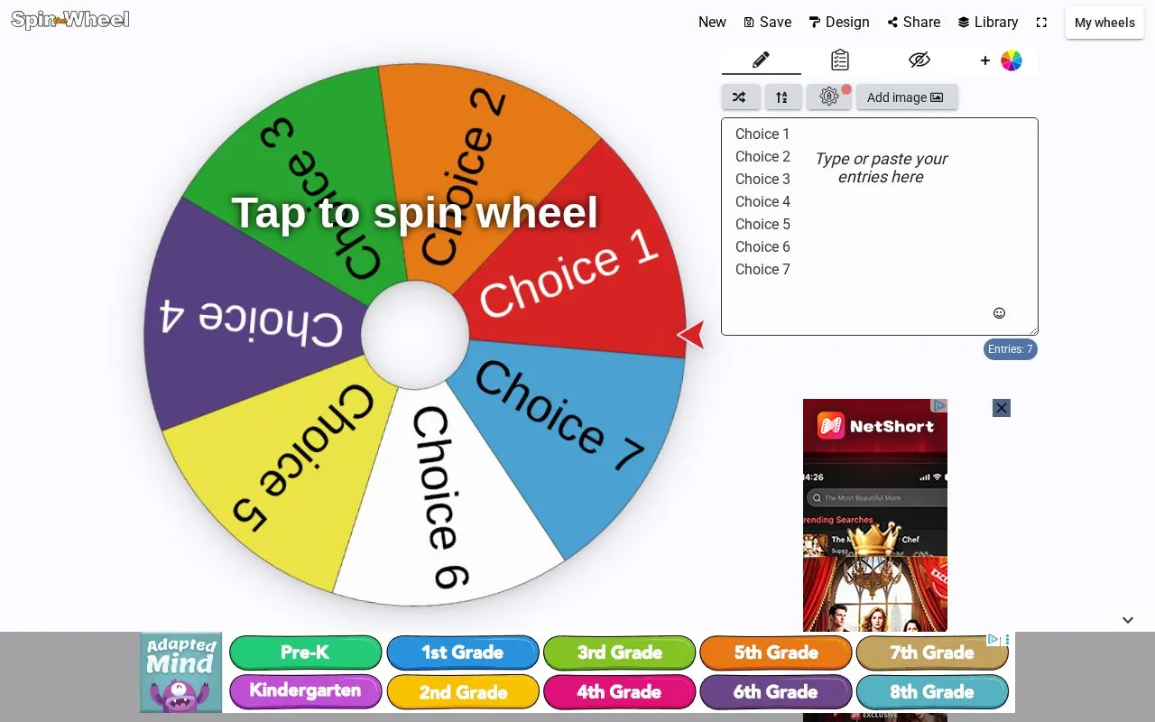 SpinTheWheel homepage screenshot