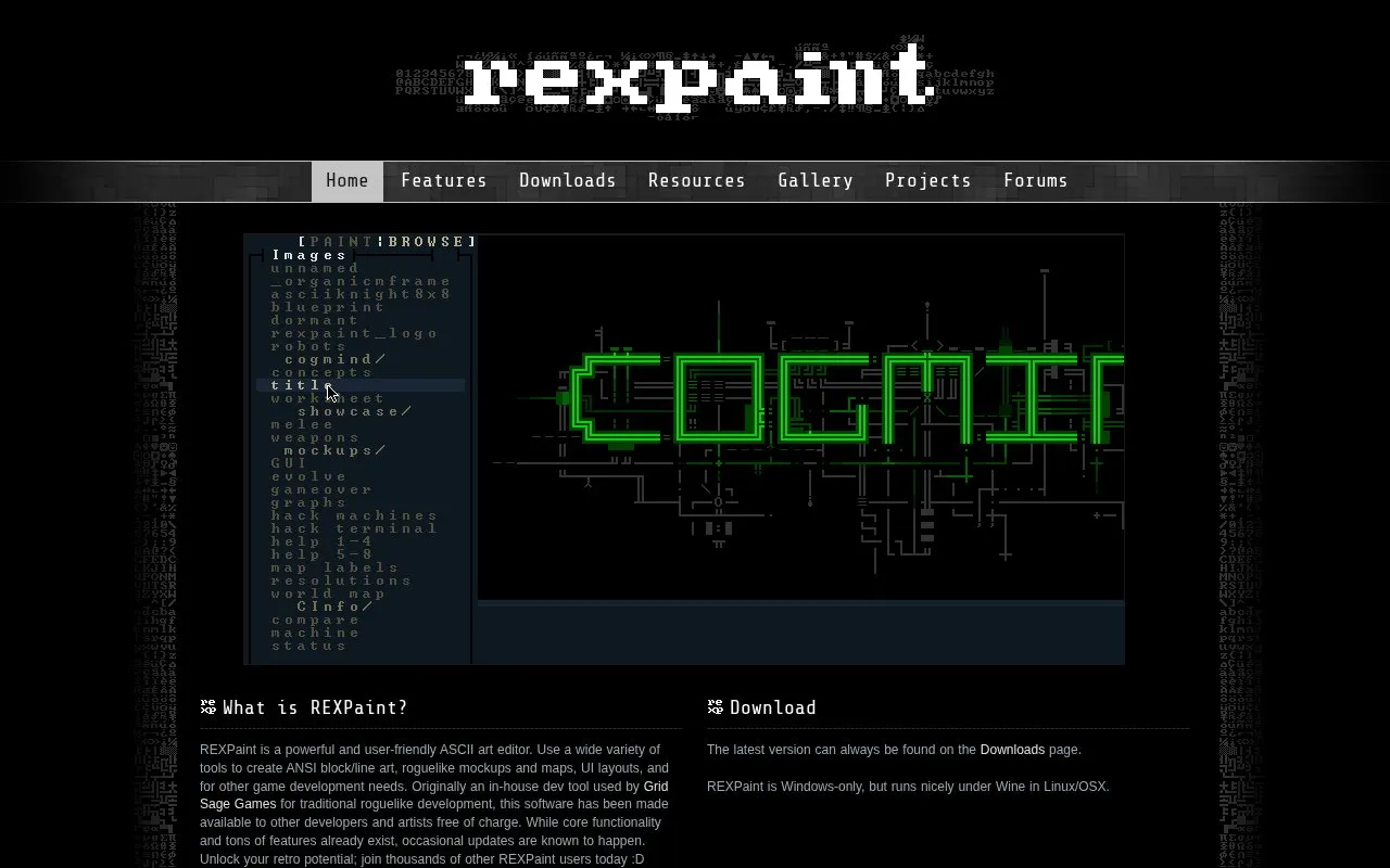 REXPaint homepage screenshot