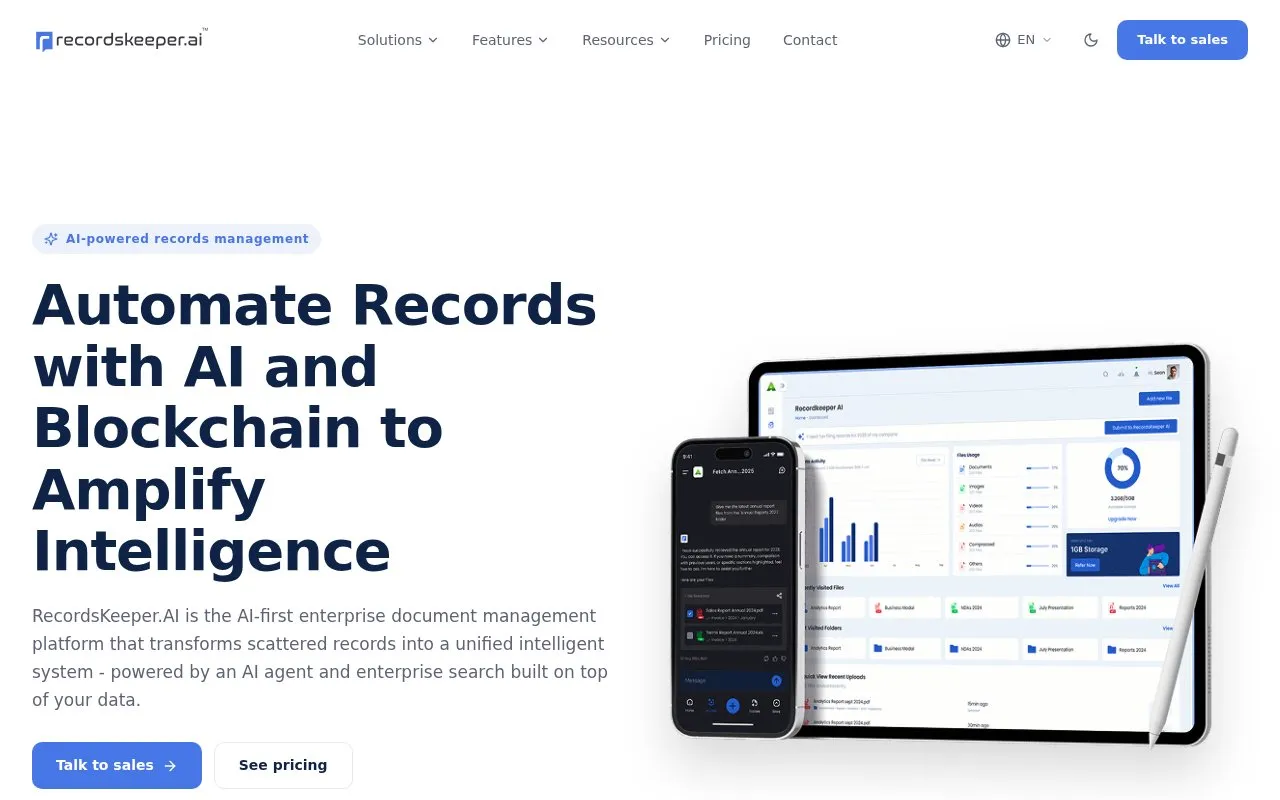 RecordsKeeper.AI homepage screenshot