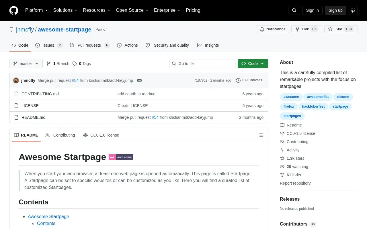 Awesome Startpage homepage screenshot